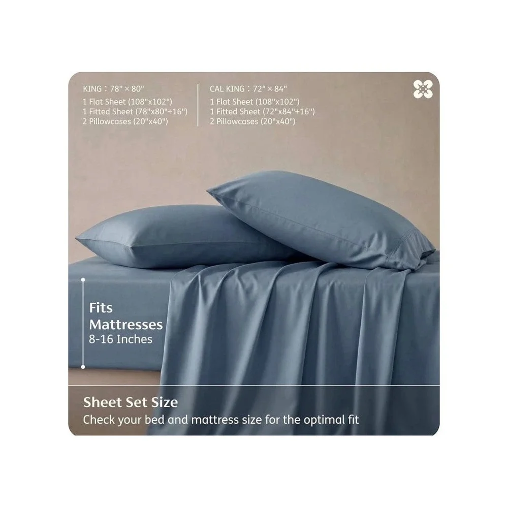 Bedsure Cooling Sheet Set, Rayon Derived from Bamboo, Soft, Blue/Turquoise, King